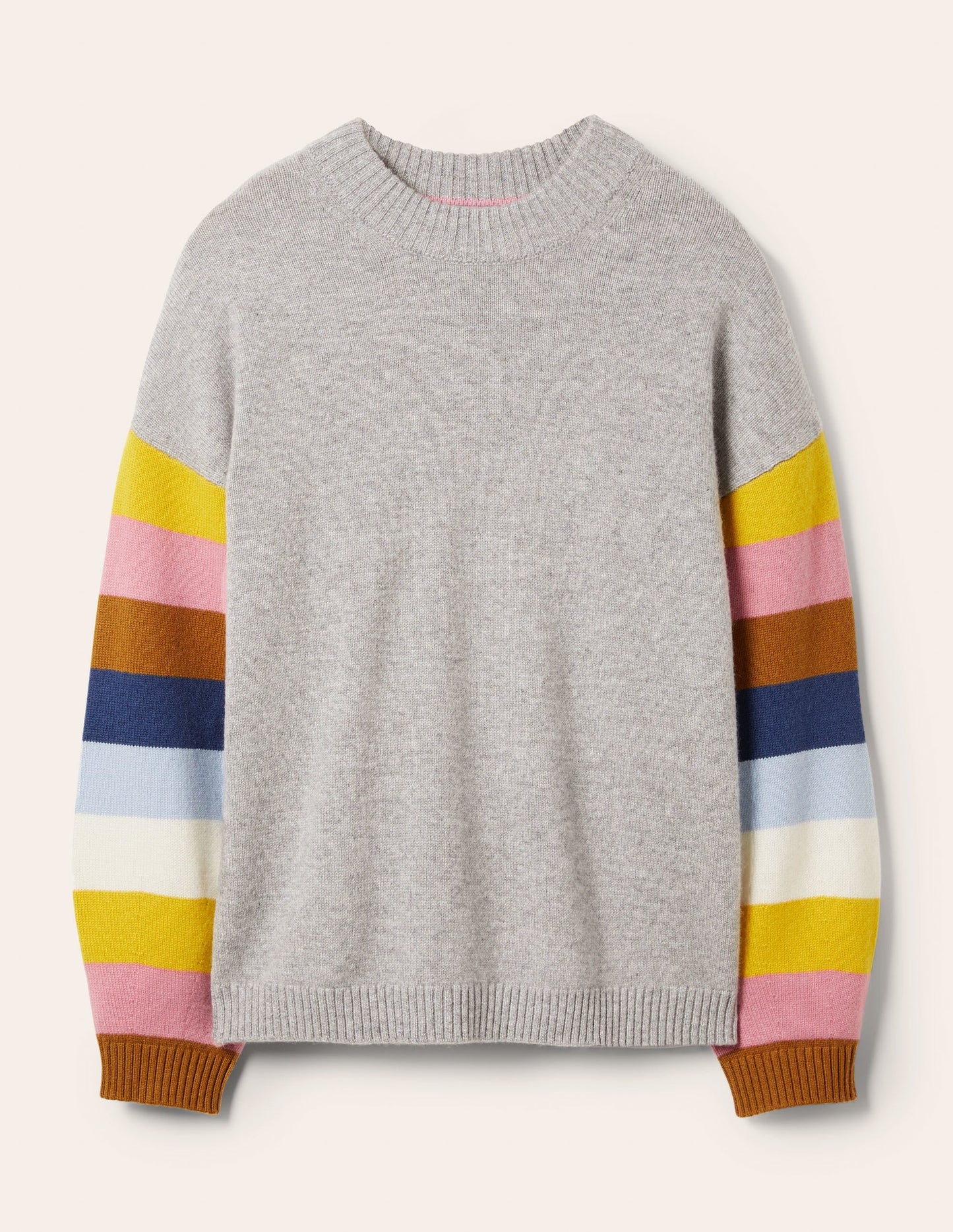 Bell Sleeve Cashmere Sweater-Grey Melange, Multi Stripe