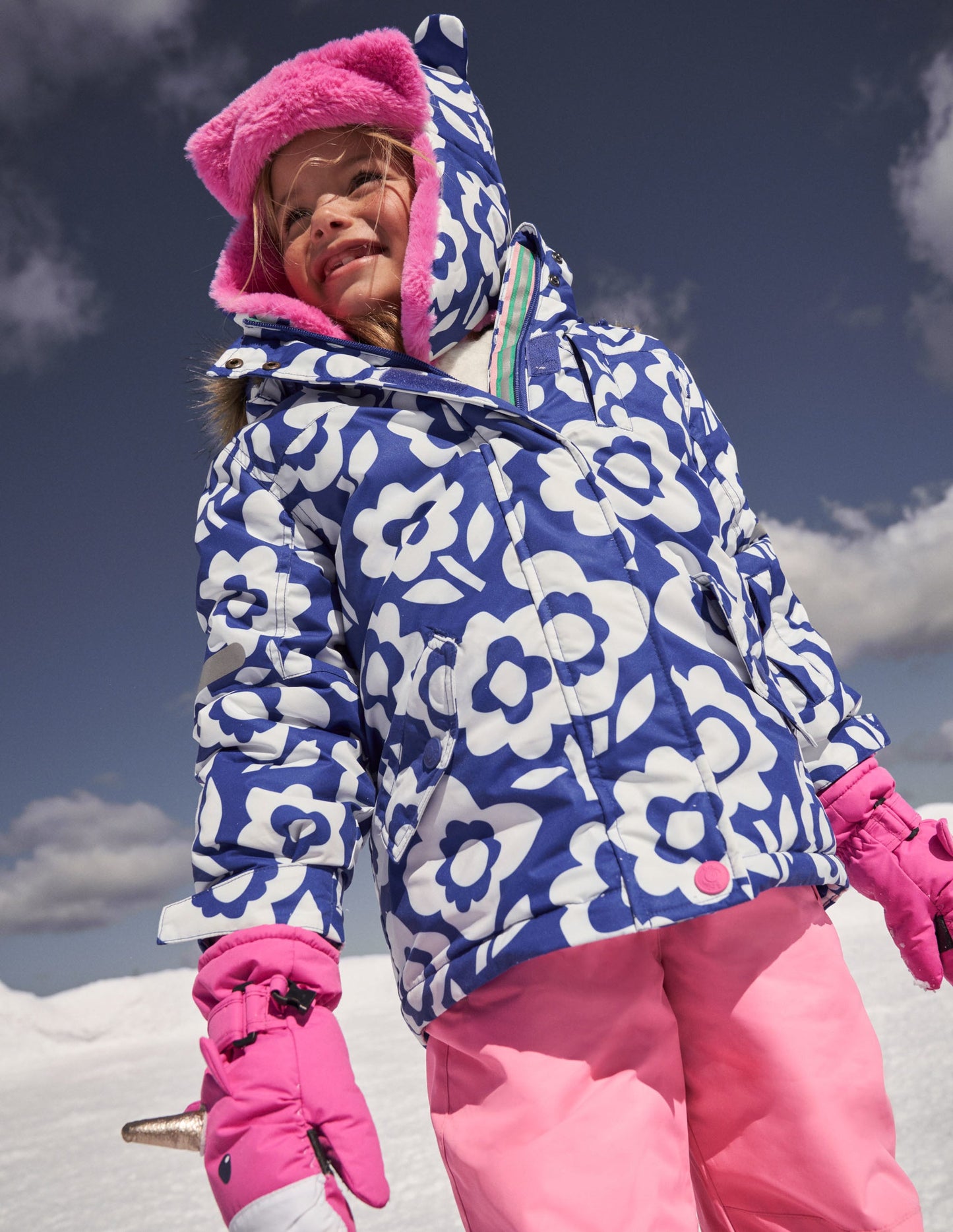 All-weather Waterproof Jacket-Ivory/Bluing Blue Floral