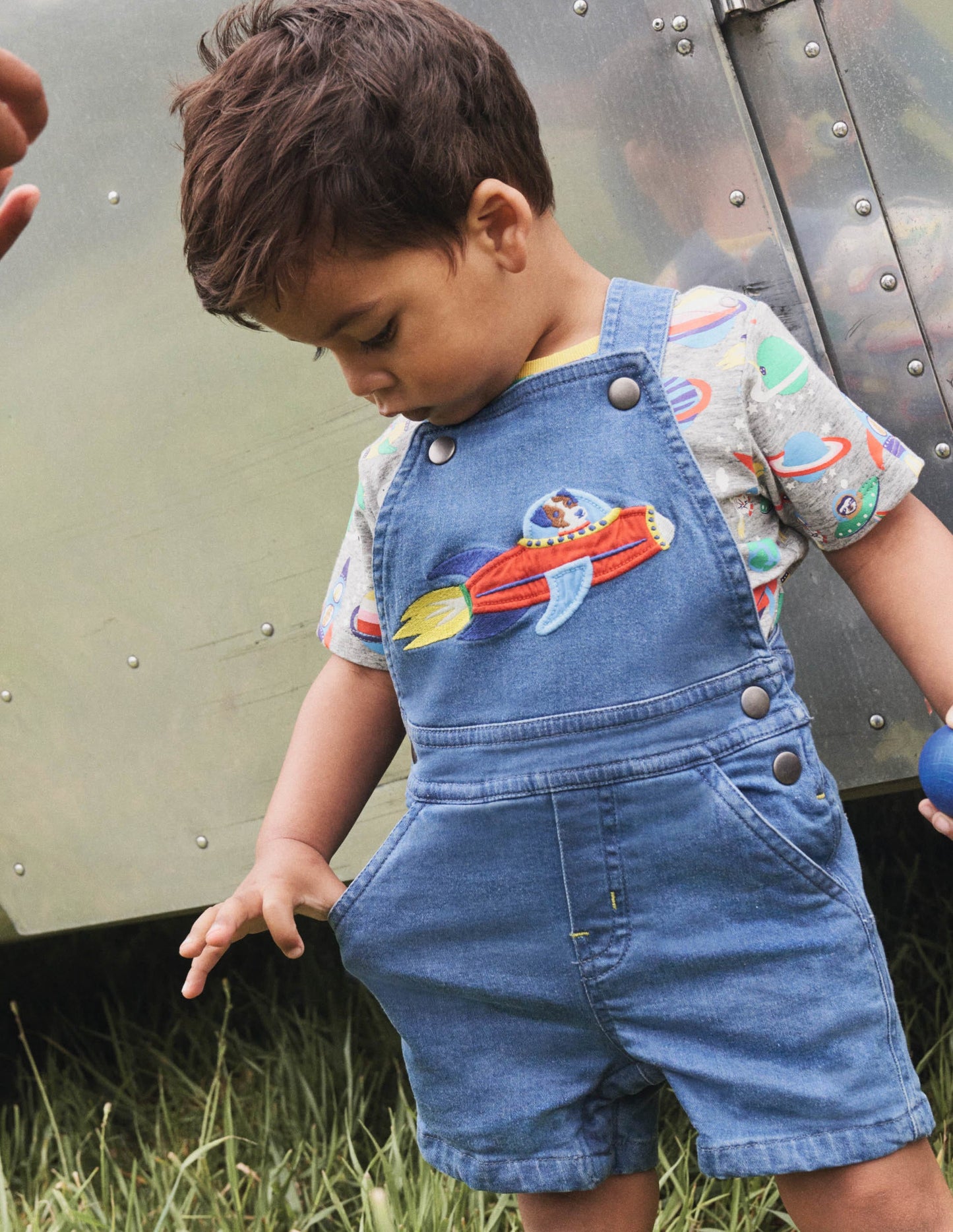 Appliqué Overalls Set-Mid Chambray Space