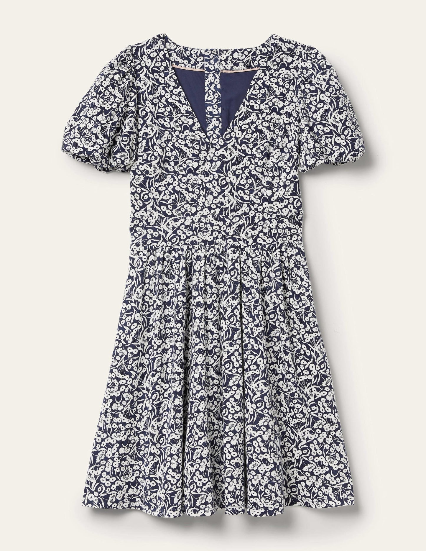 Back Detail Jersey Mini Dress-Navy, Floret Bud