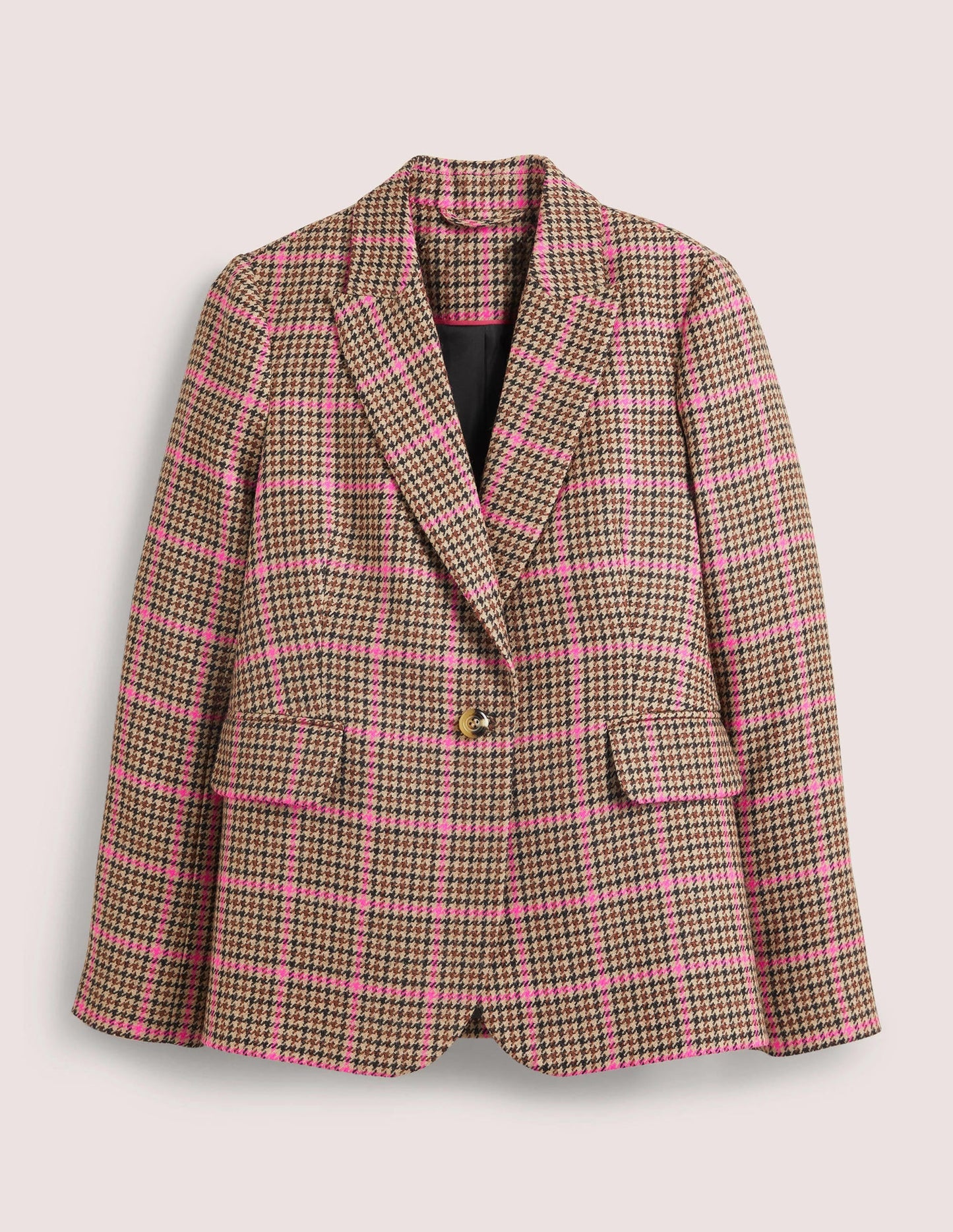 70s Tailored Blazer-Brown and Pink Check