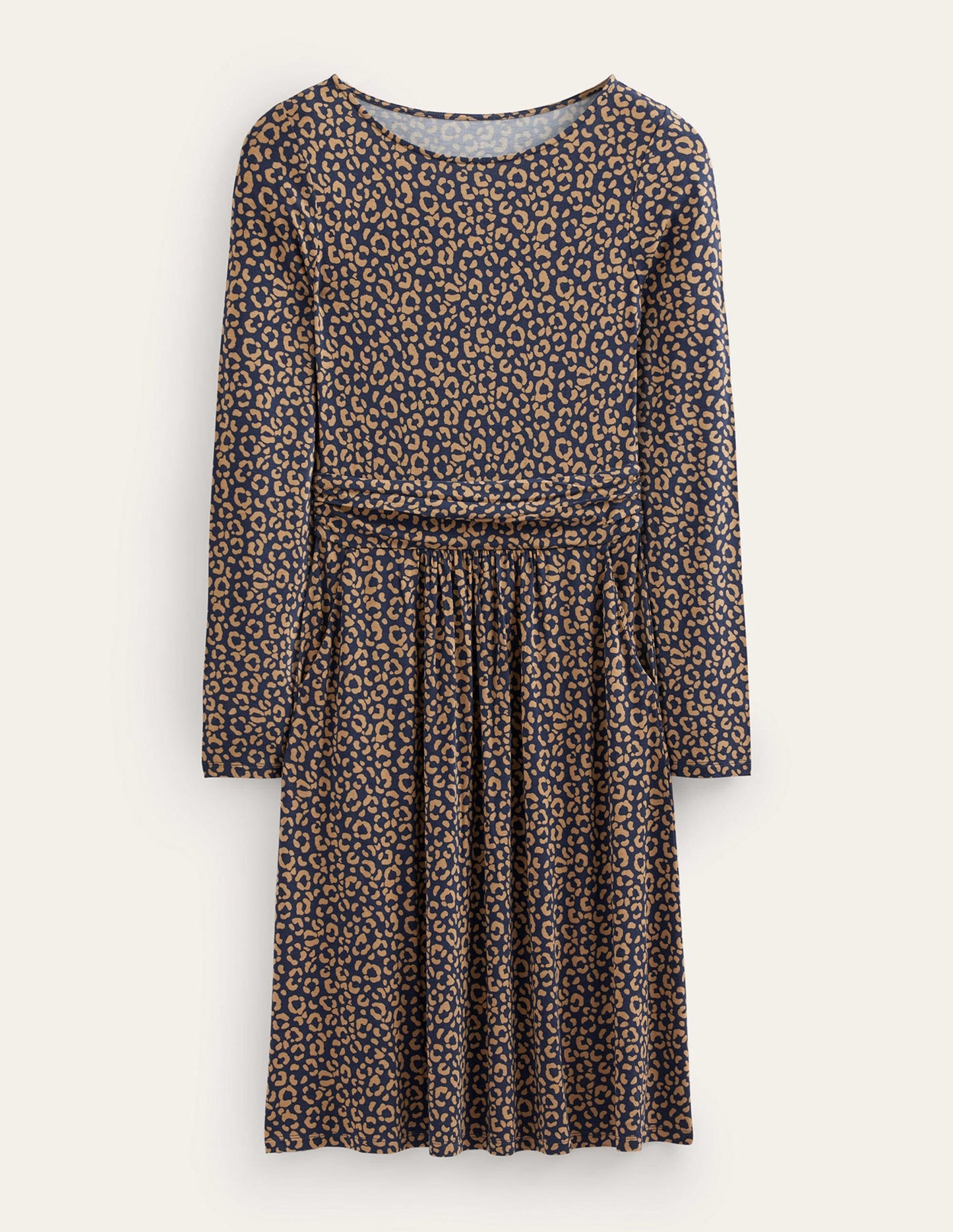 Abigail Jersey Dress-Camel, Animal Stamp
