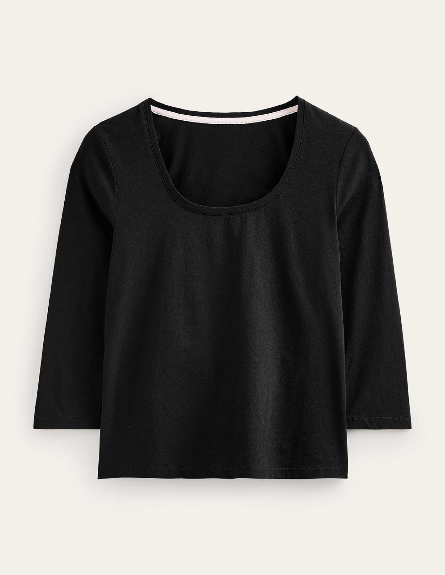 3/4 Sleeve Scoop Neck Top-Black