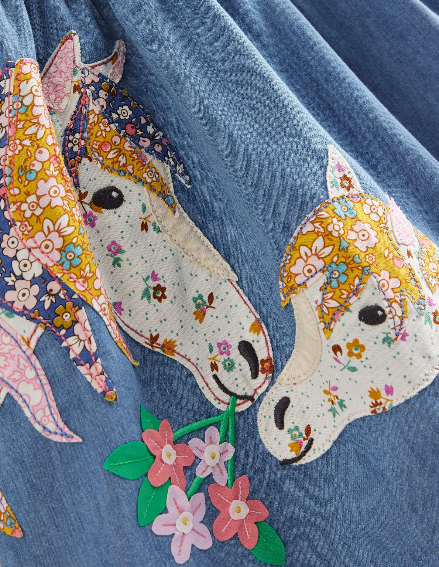 Appliqué Hem Logo Dress-Chambray Blue Horses
