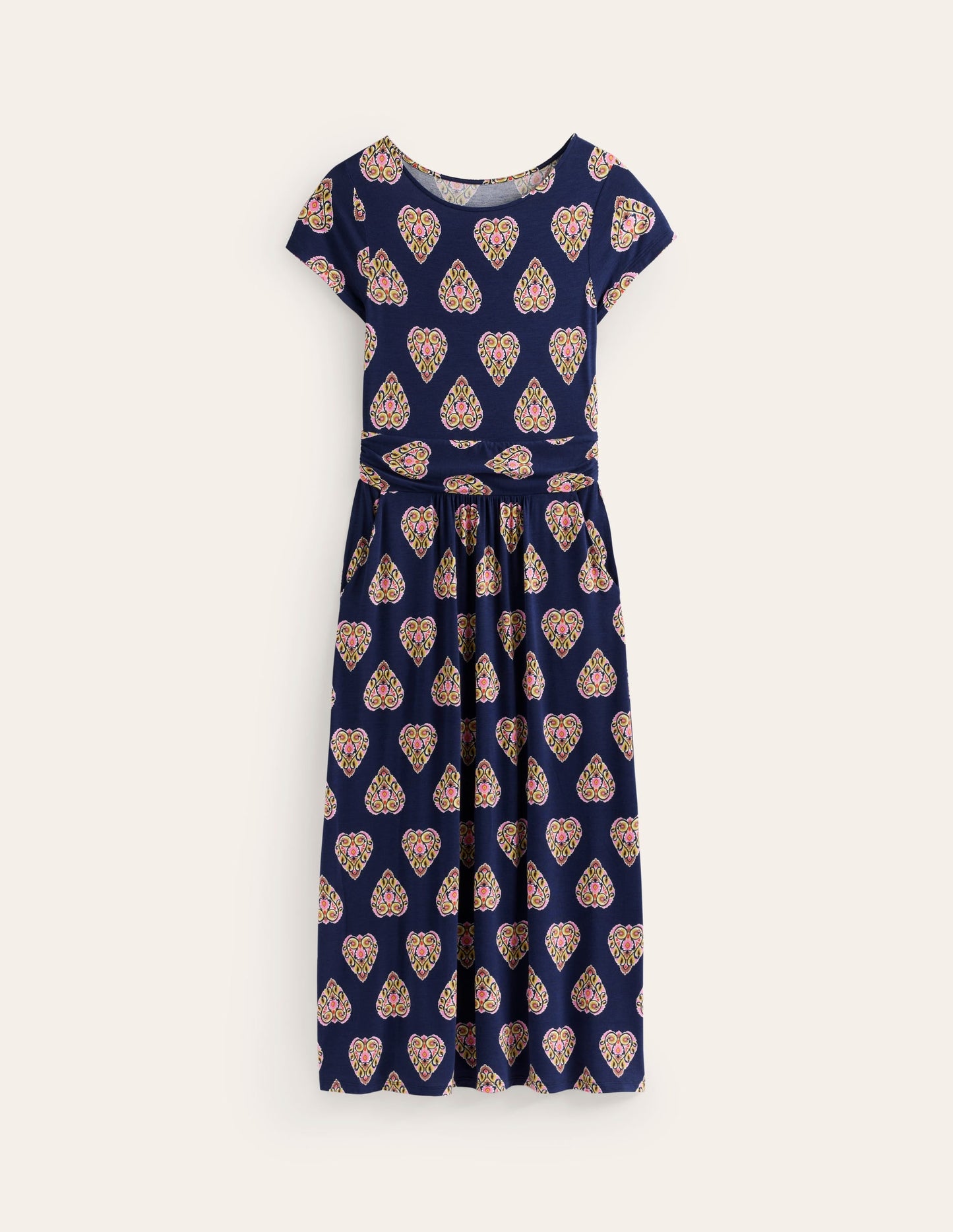 Amelie Jersey Midi Dress-French Navy, Flora Stamp