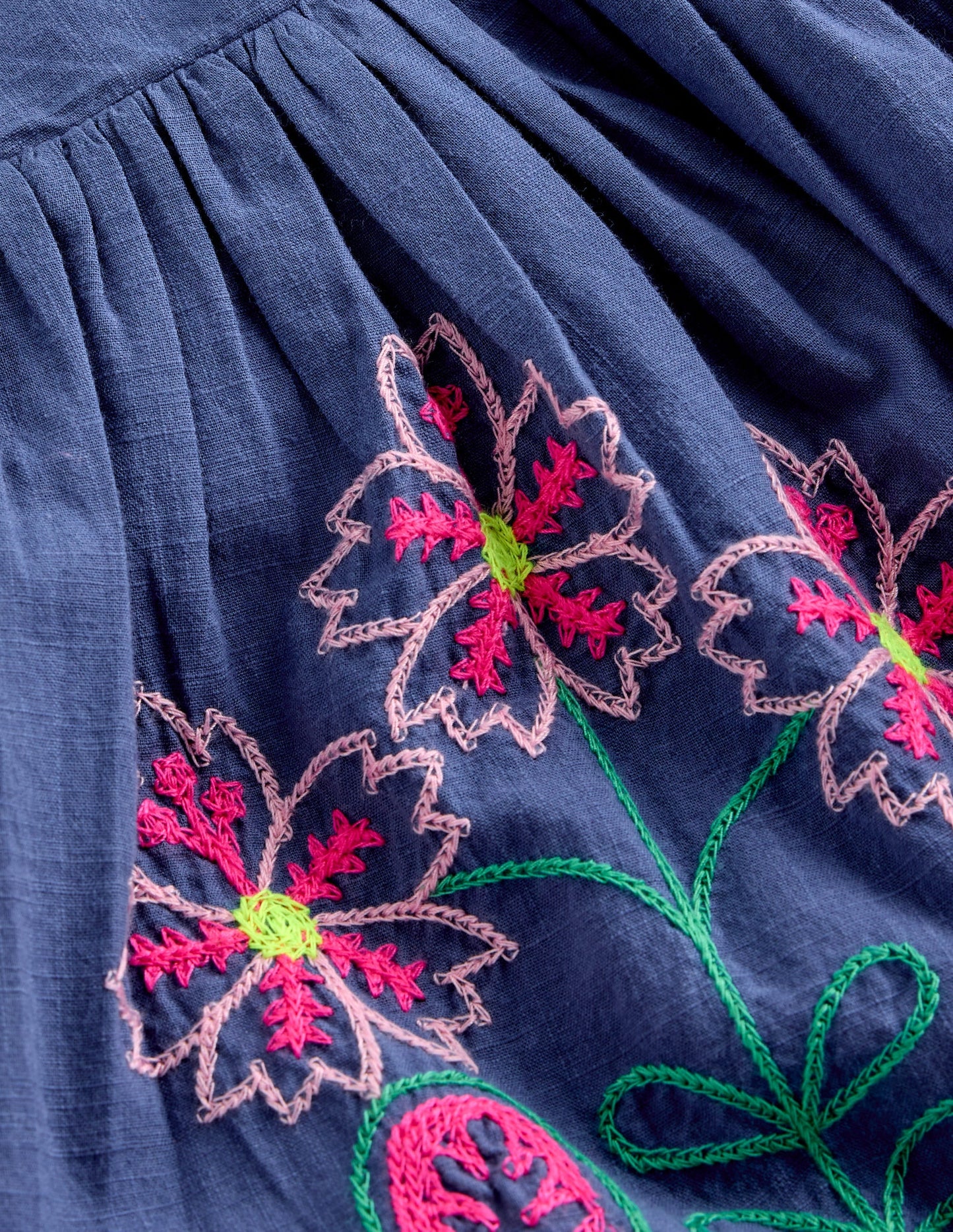 Annalisa Twirly Sundress-Denim Blue Embroidery