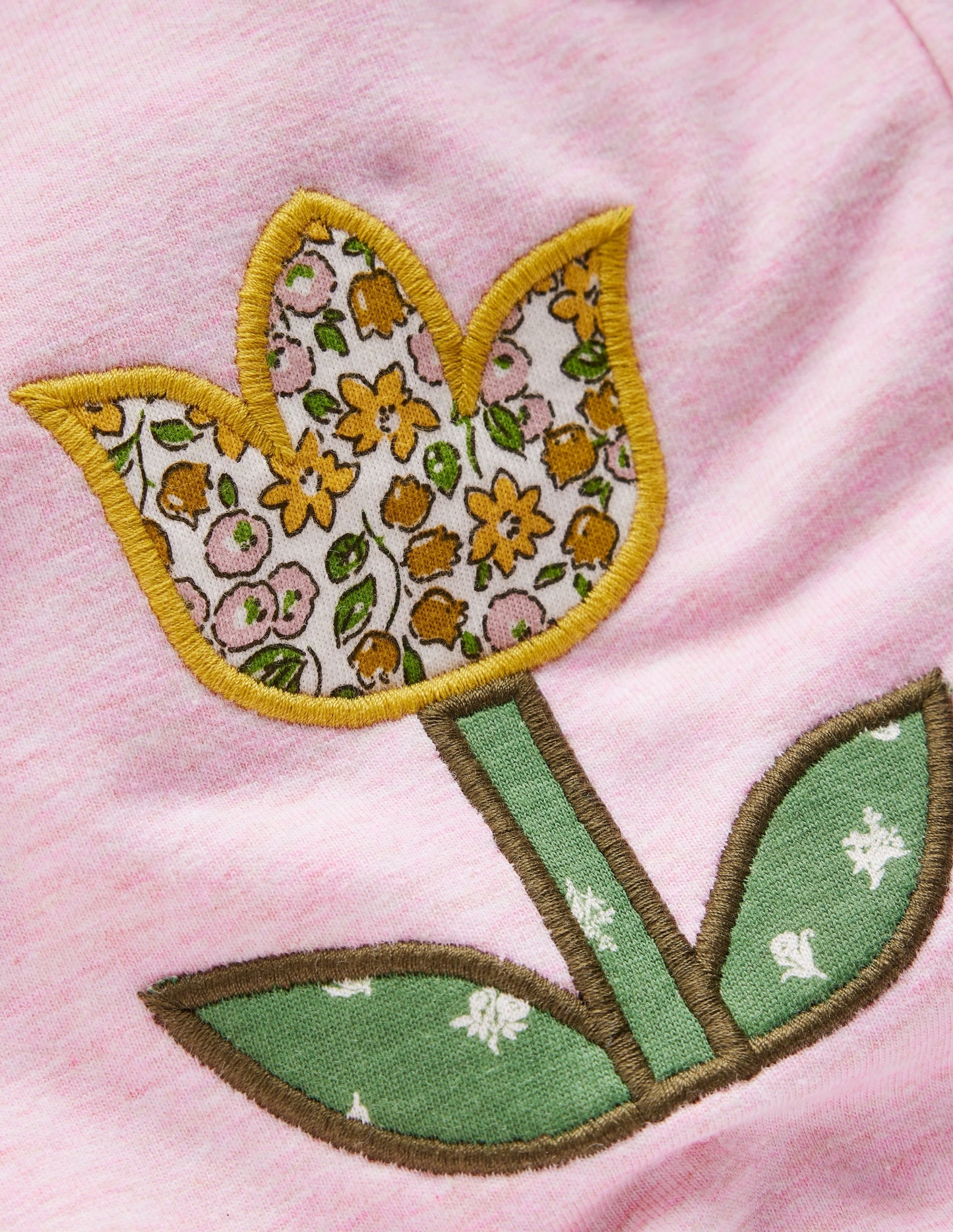 Appliqué Sweatshirt Set-Pink Floral Patchwork