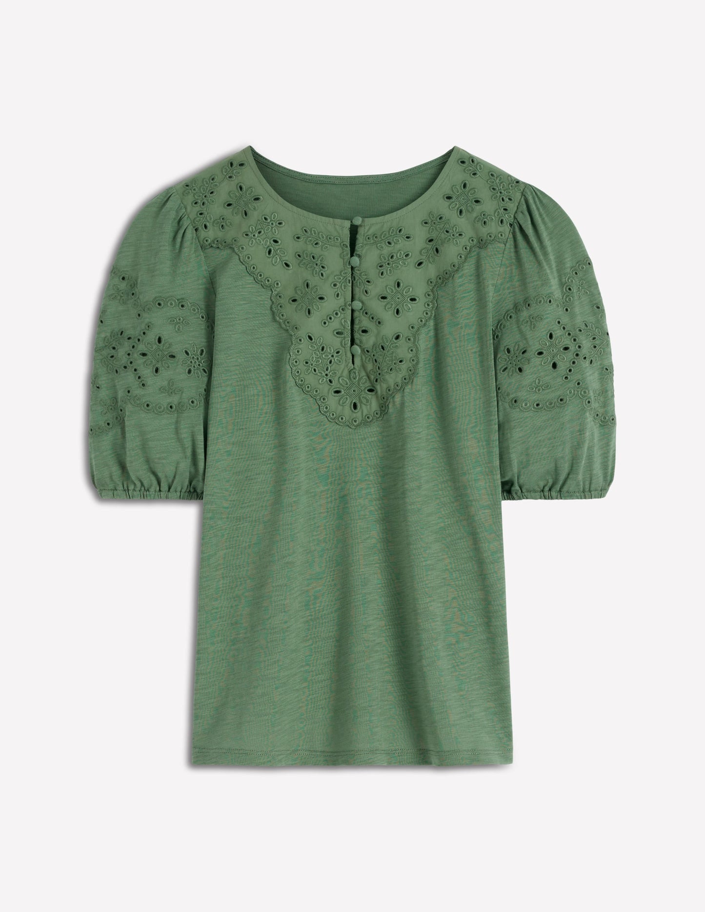 Ada Broderie Mix Top-Willow Green