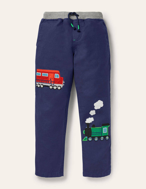 Appliqué Pull-on Pants-Starboard Blue Trains