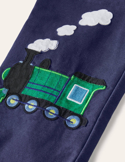 Appliqué Pull-on Pants-Starboard Blue Trains