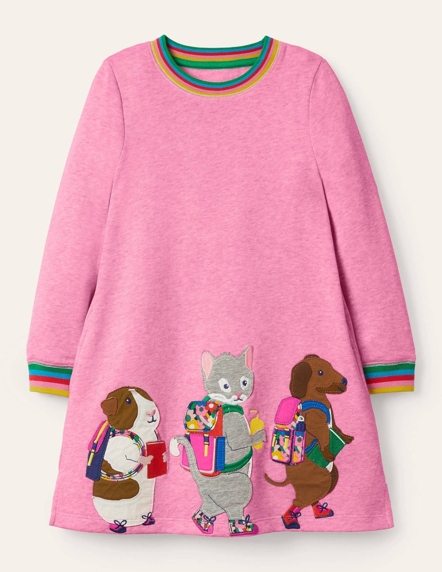 Appliqué Sweatshirt Dress-Bright Petal Pink Friends