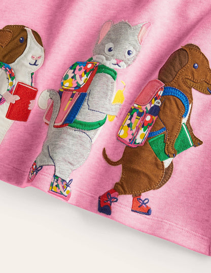 Appliqué Sweatshirt Dress-Bright Petal Pink Friends