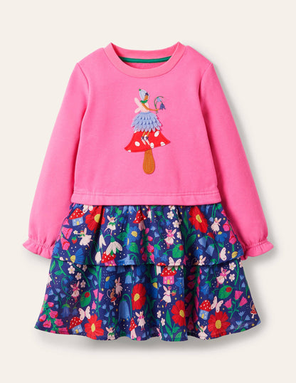 Appliqué Hotchpotch Dress-Starboard Blue Forest Fairies