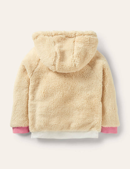 Appliqué Borg Hoodie-Natural Deer