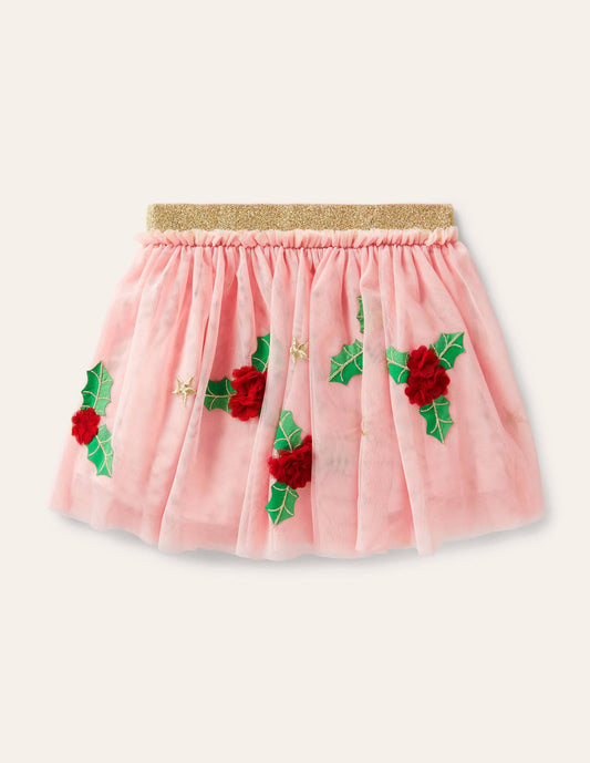 Appliqué Tulle Skirt-Boto Pink Holly