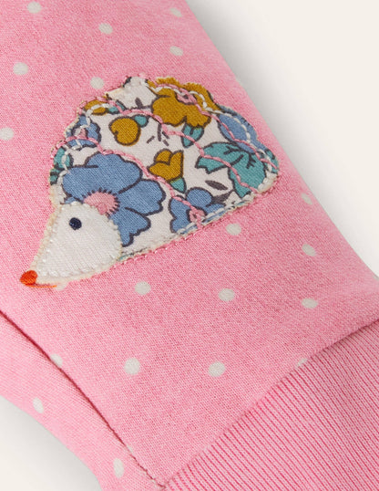 Appliqué Knee Jersey Bottoms-Formica Pink Hedgehogs