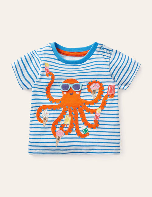 Animal Adventures Flap T-shirt-Ivory/Moroccan Blue Octopus