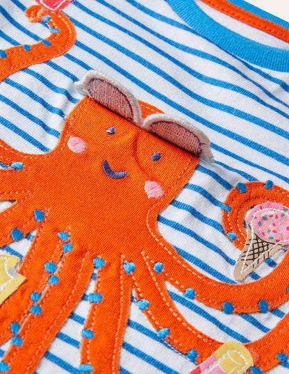 Animal Adventures Flap T-shirt-Ivory/Moroccan Blue Octopus