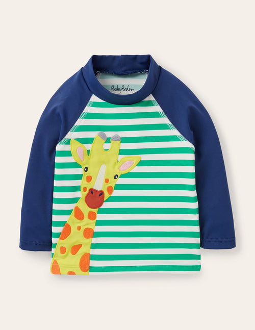 Appliqué Rash Guard-Sapling Green/Ivory Giraffe