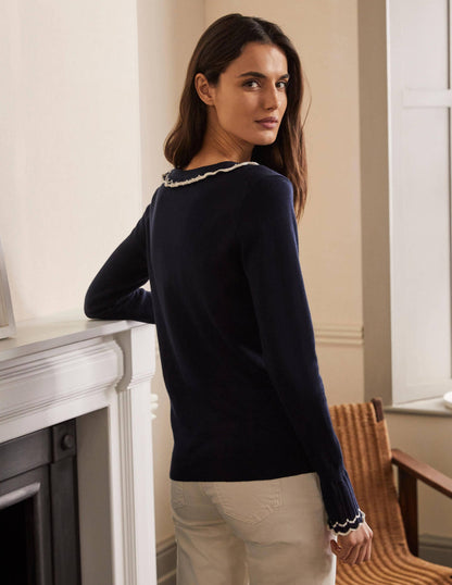 Aimee Pointelle Sweater-Navy