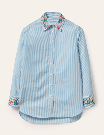 Agnes Oversized Shirt-Fine Blue Ticking Stripe