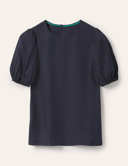 Adriana Puff Sleeve Top-Navy