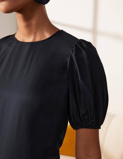Adriana Puff Sleeve Top-Navy