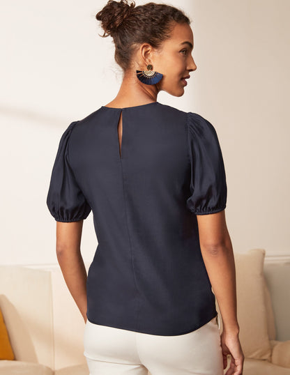 Adriana Puff Sleeve Top-Navy