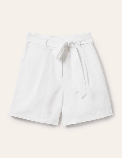 Alma Tie Waist Linen Shorts-White