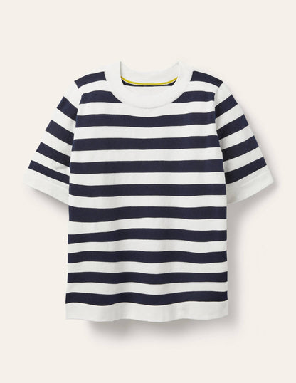 Abingdon Knitted Tee-Navy/Ivory Stripe