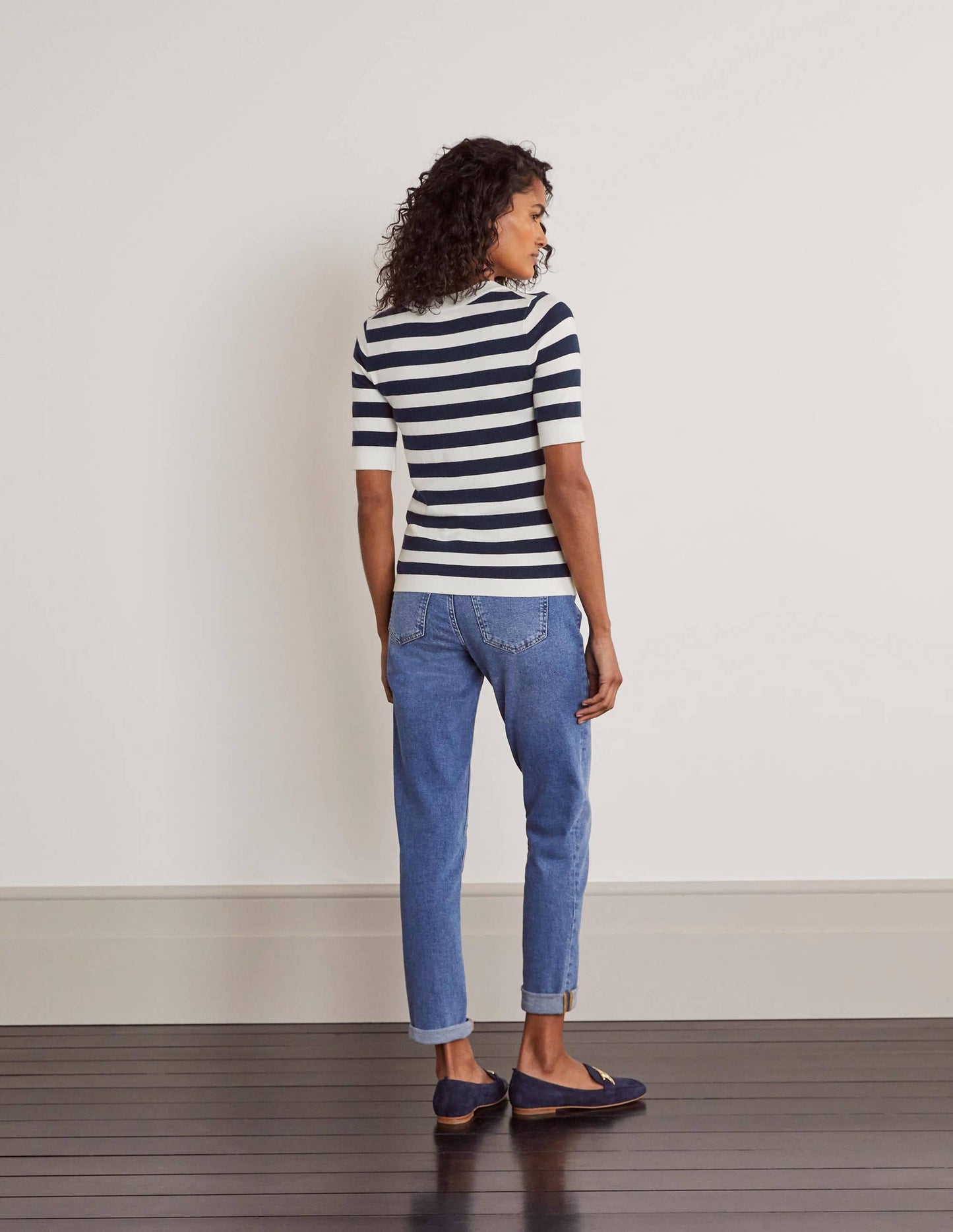 Abingdon Knitted Tee-Navy/Ivory Stripe