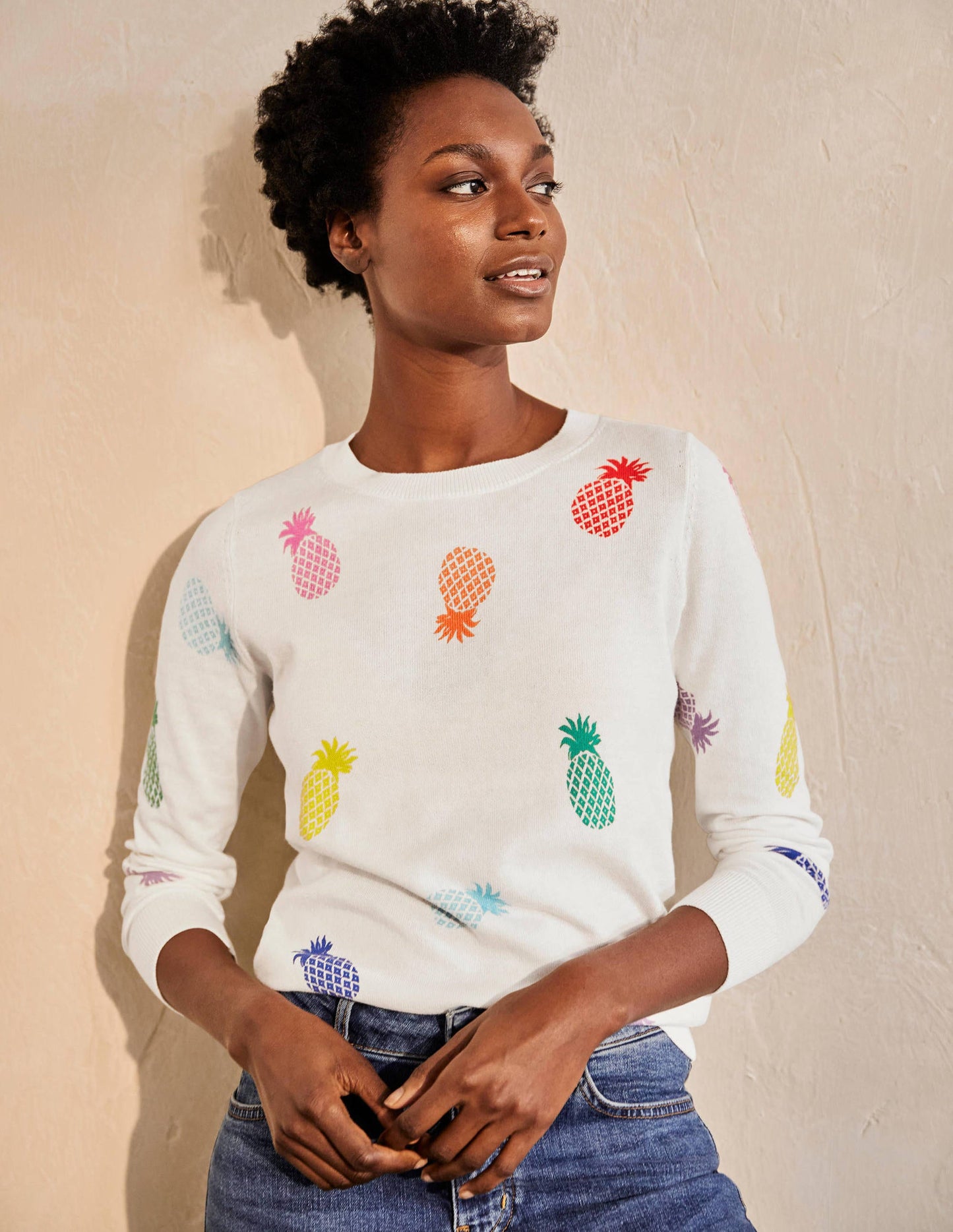 Banbury Cotton Sweater-Ivory Pineapples