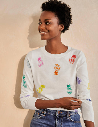 Banbury Cotton Sweater-Ivory Pineapples