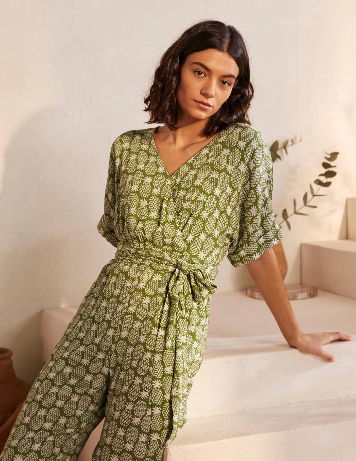 Alice Wrap Jumpsuit-Pea Pineapple Geo