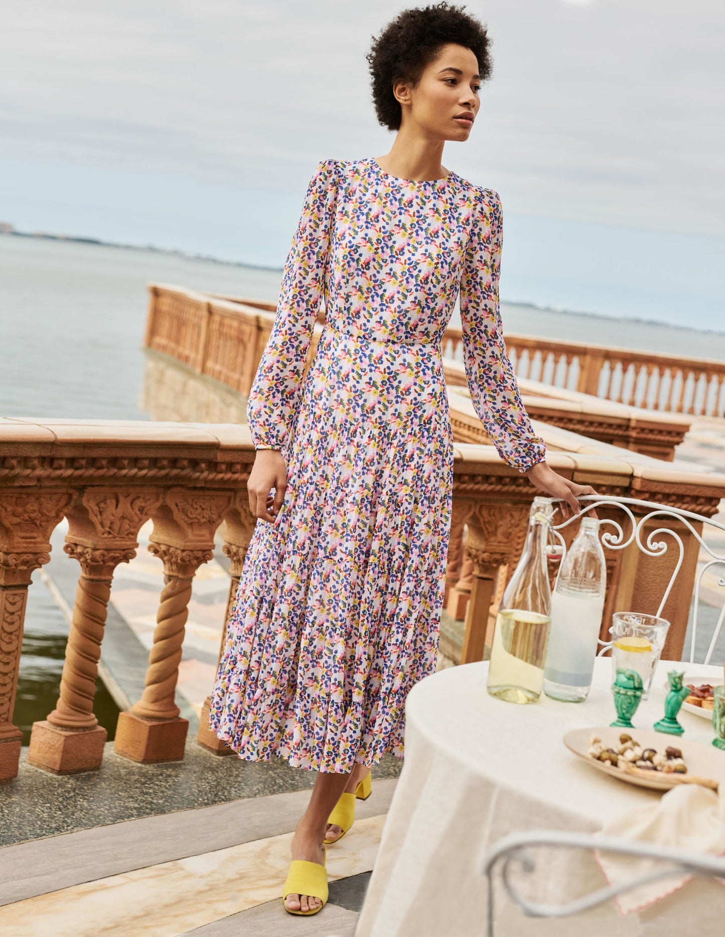 Annie Tiered Midi Dress-Ivory, Peony Burst Small