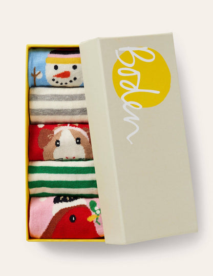 5 Pack Ankle Socks-Mini Me Festive