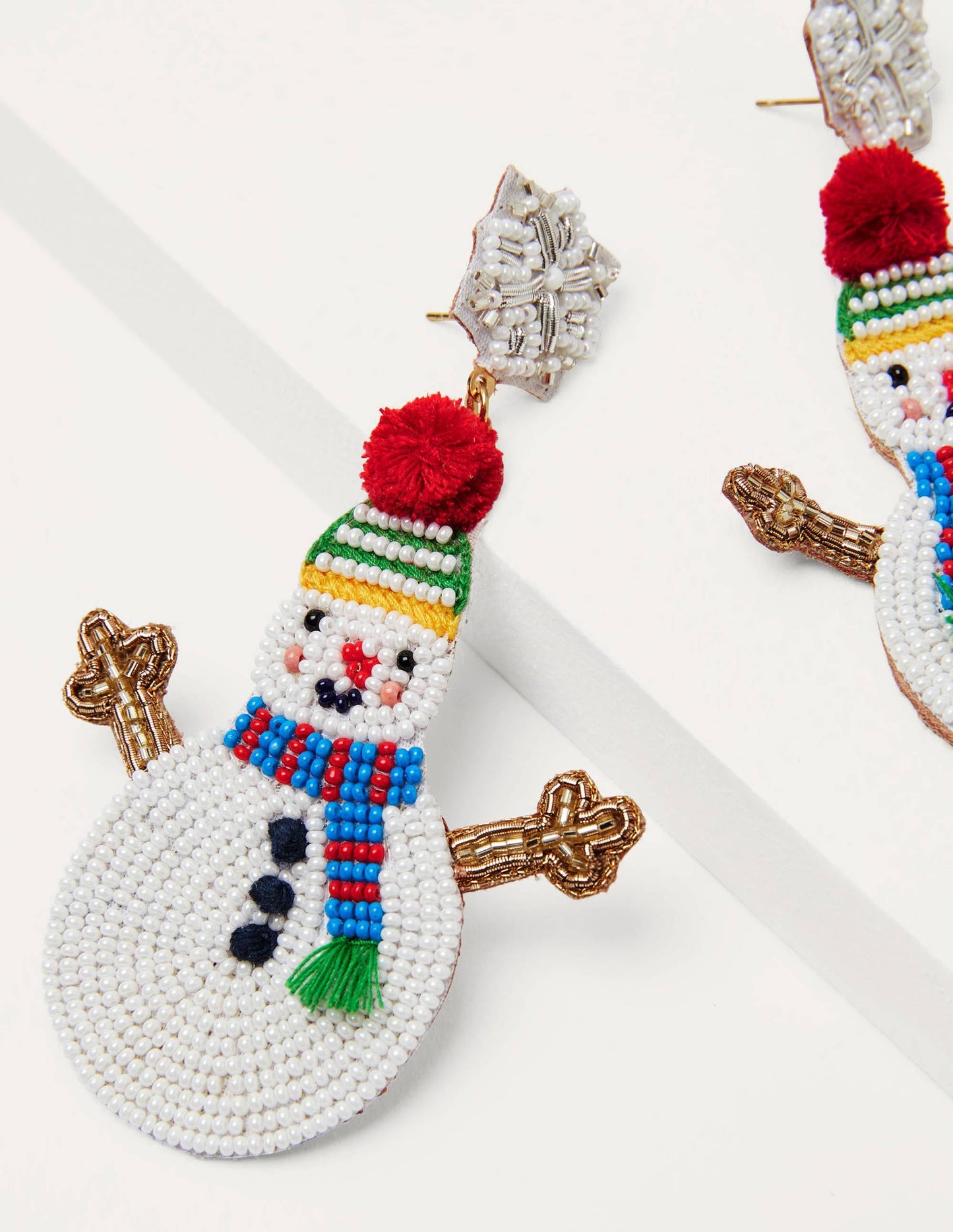 Beaded Festive Earrings-Snowmen