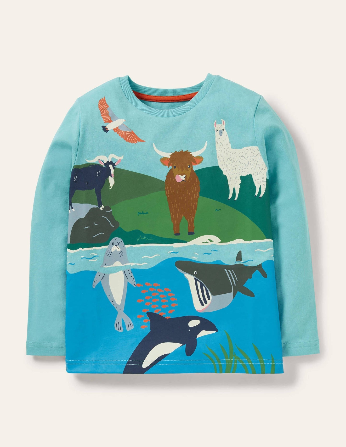 Animal Scene T-shirt-Aqua Blue Animals