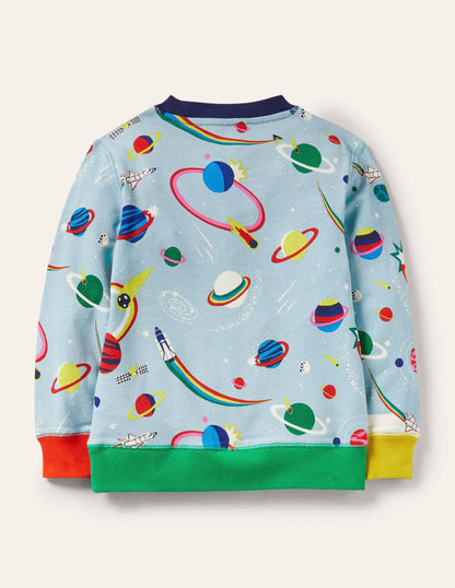 Appliqué Scene Sweatshirt-Mineral Blue Rainbow Space
