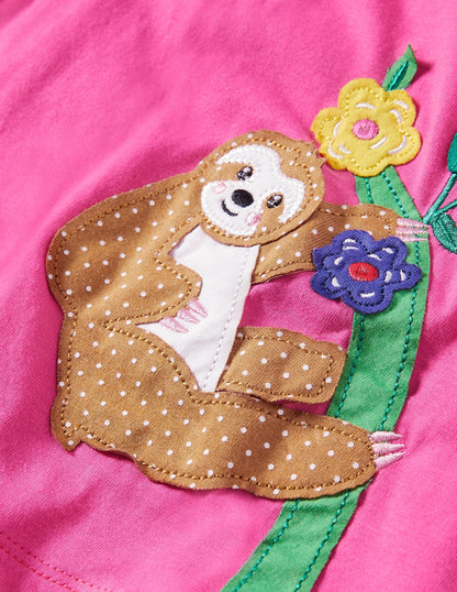 Applique Jersey Skort-Bright Petal Pink Sloth