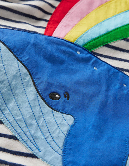 Appliqué Towelling Beach Dress-Ivory/ Starboard Blue Whale
