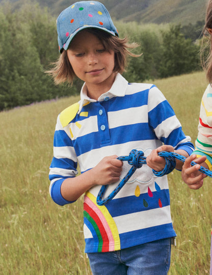 Appliqué Rugby Top-Bright Marina Blue/Ivory