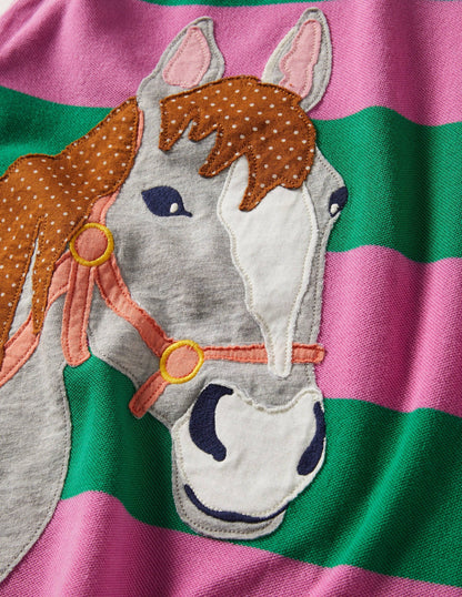 Appliqué Polo Dress-Green Pepper/Pink Horse