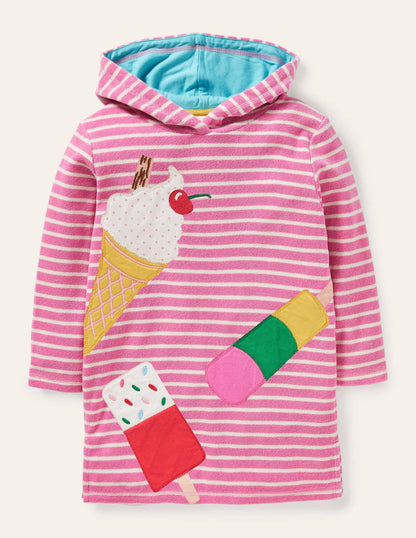 Appliqué Towelling Beach Dress-Bright Petal / Ivory Ice Cream