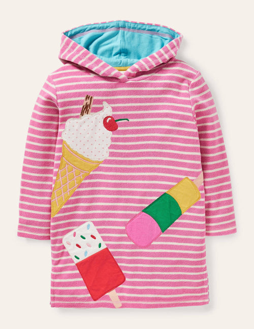 Appliqué Towelling Beach Dress-Bright Petal / Ivory Ice Cream