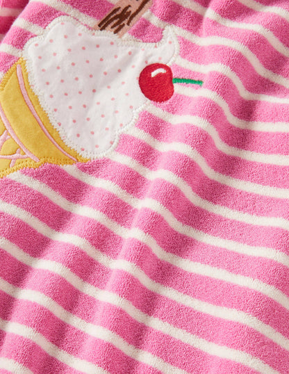 Appliqué Towelling Beach Dress-Bright Petal / Ivory Ice Cream