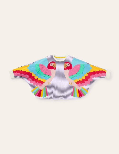 Appliqué Sweatshirt-Ivory / Starboard Parrot
