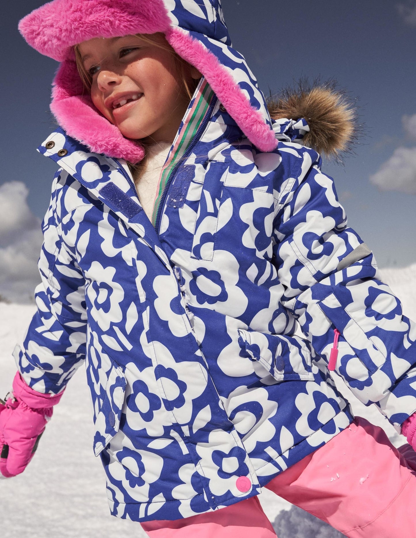 All-weather Waterproof Jacket-Ivory/Bluing Blue Floral