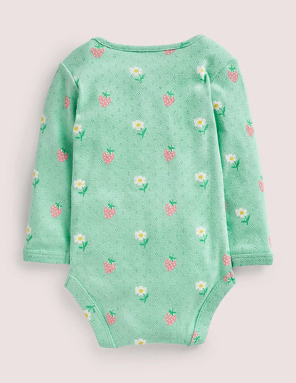 Baby Pointelle Body-Green Daisies/Strawberries