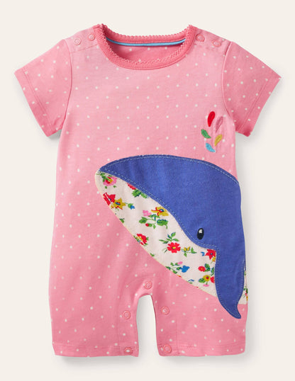 Appliqué Jersey Romper-Pink Spot Whale
